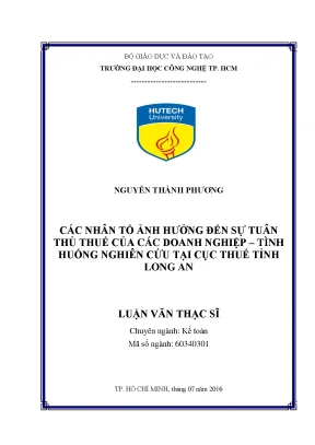 Luận văn thạc sĩ hay các nhân tố ảnh hưởng đến sự tuân thủ thuế của các doanh nghiệp tình huống nghiên cứu tại cục thuế tỉnh long an