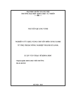 Luận văn thạc sĩ hus nghiên cứu khả năng chuyển đổi cenlulose từ phụ phẩm nông nghiệp thành etanol