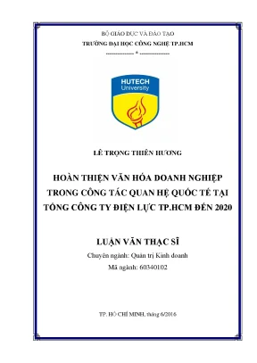 Luận văn thạc sĩ hay hoàn thiện văn hóa doanh nghiệp trong công tác quan hệ quốc tế tại tổng công ty điện lực thành phố hồ chí minh đến 2020