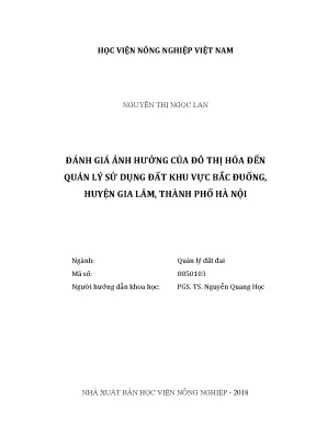 Luận văn thạc sĩ vnua đánh giá ảnh hưởng của đô thị hóa đến quản lý sử dụng đất khu vực bắc đuống huyện gia lâm thành phố hà nội