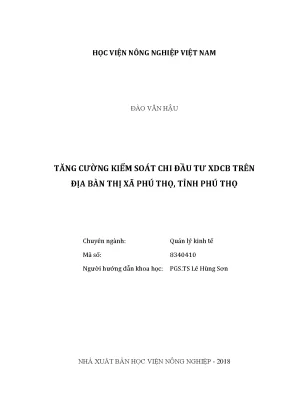 Luận văn thạc sĩ vnua tăng cường kiểm soát chi đầu tư xây dựng cơ bản trên địa bàn thị xã phú thọ tỉnh phú thọ