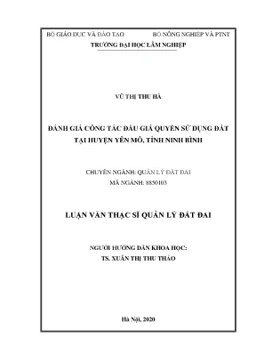 Luận văn thạc sĩ hay đánh giá công tác đấu giá quyền sử dụng đất tại huyện yên mô tỉnh ninh bình