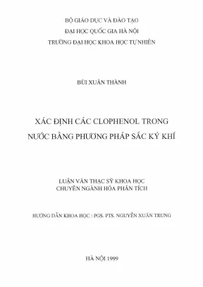 Luận văn thạc sĩ hus xác định các clophenol trong nước bằng phương pháp sắc ký khí