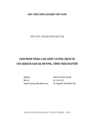 Luận văn thạc sĩ vnua giải pháp nâng cao chất lượng dịch vụ của khách sạn dạ hương tỉnh thái nguyên