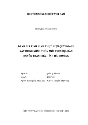 Luận văn thạc sĩ vnua đánh giá tình hình thực hiện quy hoạch xây dựng nông thôn mới trên địa bàn huyện thanh hà tỉnh hải dương