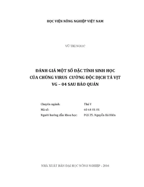 Luận văn thạc sĩ vnua đánh giá một số đặc tính sinh học của chủng virus cường độc dịch tả vịt vg 04 sau bảo quản