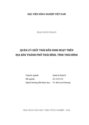 Luận văn thạc sĩ vnua quản lý chất thải rắn sinh hoạt trên địa bàn thành phố thái bình tỉnh thái bình