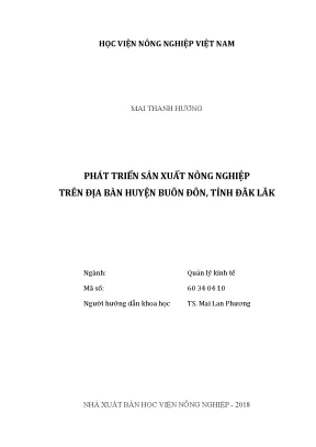 Luận văn thạc sĩ vnua phát triển sản xuất nông nghiệp trên địa bàn huyện buôn đôn tỉnh đăk lăk