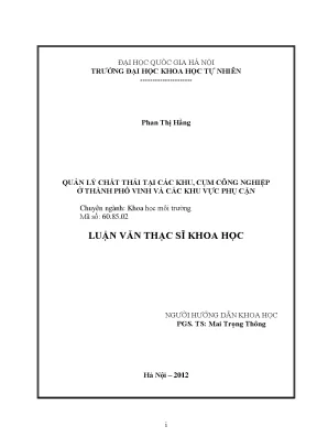 Luận văn thạc sĩ hus quản lý chất thải tại các khu cụm công nghiệp ở thành phố vinh và các khu vực phụ cận