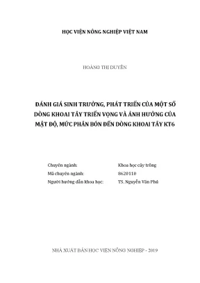 Luận văn thạc sĩ vnua đánh giá sinh trưởng phát triển của một số dòng khoai tây triển vọng và ảnh hưởng của mật độ mức phân bón đến dòng khoai tây kt6