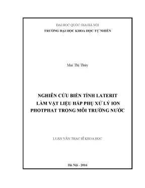 Luận văn thạc sĩ hus nghiên cứu biến tính laterit làm vật liệu hấp phụ xử lý ion photphat trong môi trường nước