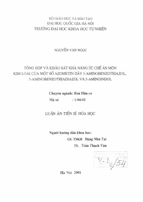 Luận văn thạc sĩ hus tổng hợp và khảo sát khả năng ức chế ăn mòn kim loại của một số azometin dãy 5 aminobenzothiazol 5 aminobenzothiadiazol và 5 aminoindol