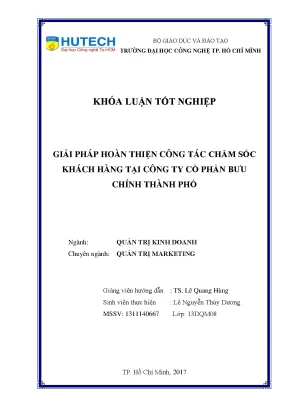 Luận văn thạc sĩ hay giải pháp hoàn thiện công tác chăm sóc khách hàng tại công ty cổ phần bưu chính thành phố