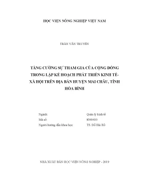 Luận văn thạc sĩ vnua tăng cường sự tham gia của cộng đồng trong lập kế hoạch phát triển kinh tế xã hội trên địa bàn huyện mai châu tỉnh hòa bình