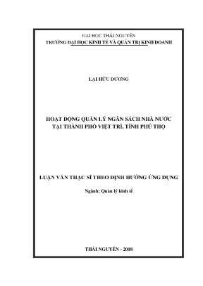 Luận văn thạc sĩ hay hoạt động quản lý ngân sách nhà nước tại thành phố việt trì tỉnh phú thọ