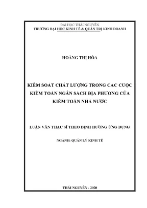 Luận văn thạc sĩ hay kiểm soát chất lượng trong các cuộc kiểm toán ngân sách địa phương của kiểm toán nhà nước