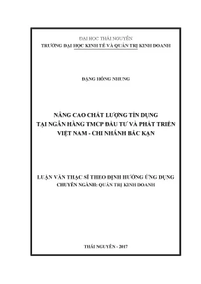 Luận văn thạc sĩ hay nâng cao chất lượng tín dụng tại ngân hàng tmcp đầu tư và phát triển việt nam chi nhánh bắc kạn