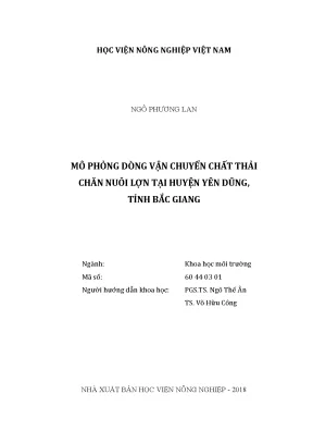Luận văn thạc sĩ vnua mô phỏng dòng vận chuyển chất thải chăn nuôi lợn huyện yên dũng tỉnh bắc giang
