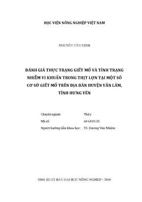 Luận văn thạc sĩ vnua đánh giá thực trạng giết mổ và tình trạng nhiễm vi khuẩn trong thịt lợn tại một số cơ sở giết mổ trên địa bàn huyện văn lâm tỉnh hưng yên