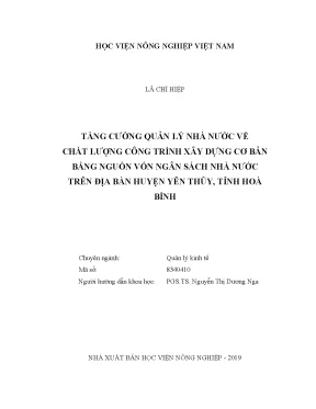 Luận văn thạc sĩ vnua tăng cường quản lý nhà nước về chất lượng công trình xây dựng cơ bản bằng nguồn vốn ngân sách nhà nước trên địa bàn huyện yên thủy tỉnh hòa bình