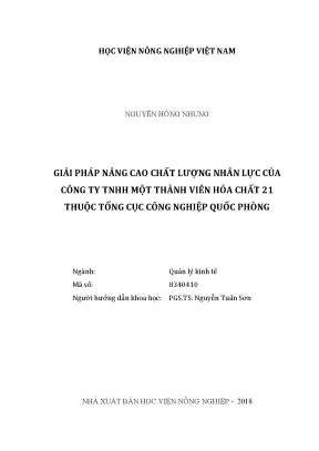 Luận văn thạc sĩ vnua giải pháp nâng cao chất lượng nhân lực của công ty tnhh một thành viên hóa chất 21 thuộc tổng cục công nghiêp quốc phòng