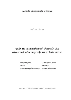 Luận văn thạc sĩ vnua quản trị kênh phân phối sản phẩm của công ty cổ phần dược vật tư y tế hải dương