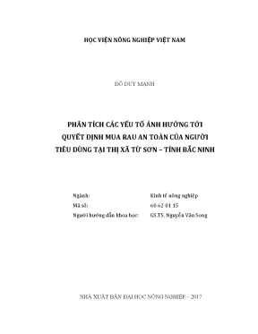 Luận văn thạc sĩ vnua phân tích các yếu tố ảnh hưởng tới quyết định mua rau an toàn của người tiêu dùng tại thị xã từ sơn tỉnh bắc ninh