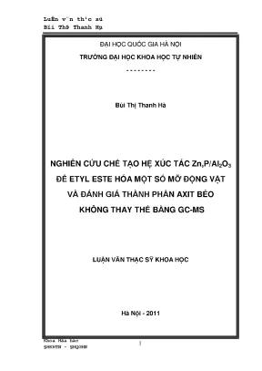 Luận văn thạc sĩ hus nghiên cứu chế tạo hệ xúc tác zn p al2o3 để etyl este hóa một số mỡ động vật và đánh giá thành phần axits béo không thay thế bằng gc ms