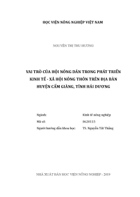 Luận văn thạc sĩ vnua vai trò của hội nông dân trong phát triển kinh tế xã hội nông thôn trên địa bàn huyện cẩm giàng tỉnh hải dương