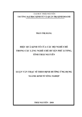 Luận văn thạc sĩ hay hiệu quả kinh tế của các hộ nghề chè trong các làng nghề chè huyện phú lương tỉnh thái nguyên