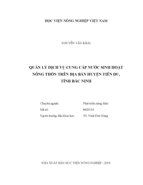 Luận văn thạc sĩ vnua quản lý dịch vụ cung cấp nước sinh hoạt nông thôn trên địa bàn huyện tiên du tỉnh bắc ninh