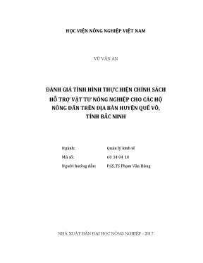 Luận văn thạc sĩ vnua đánh giá tình hình thực hiện chính sách hỗ trợ vật tư nông nghiệp cho các hộ nông dân trên địa bàn huyện quế võ tỉnh bắc ninh