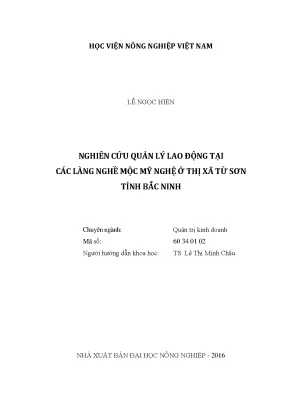 Luận văn thạc sĩ vnua nghiên cứu quản lý lao động tại các làng nghề mộc mỹ nghệ ở thị xã từ sơn tỉnh bắc ninh