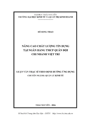 Luận văn thạc sĩ hay nâng cao chất lượng tín dụng tại ngân hàng tmcp quân đội chi nhánh việt trì