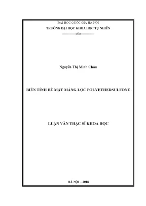 Luận văn thạc sĩ hus nghiên cứu biến tính bề mặt màng lọc polyethersulfone pes luận văn ths kỹ thuật hoá học vật liệu luyện kim và môi trường 605203