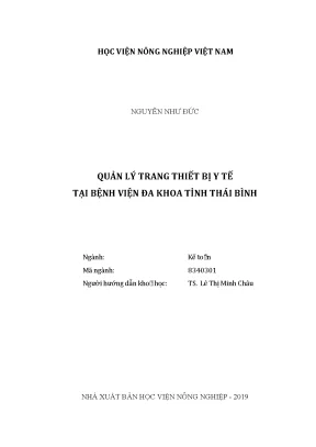 Luận văn thạc sĩ vnua quản lý trang thiết bị y tế tại bệnh viện đa khoa tỉnh thái bình