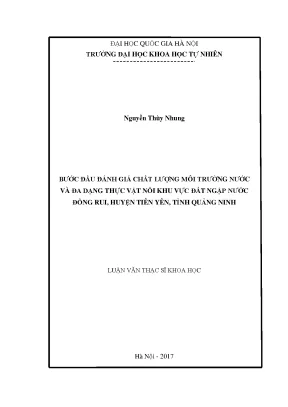 Luận văn thạc sĩ hus bước đầu đánh giá chất lượng môi trường nước và đa dạng thực vật nổi khu vực