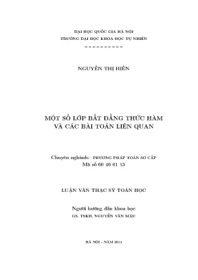 Luận văn thạc sĩ hus một số lớp bất đẳng thức hàm và các bài toán liên quan