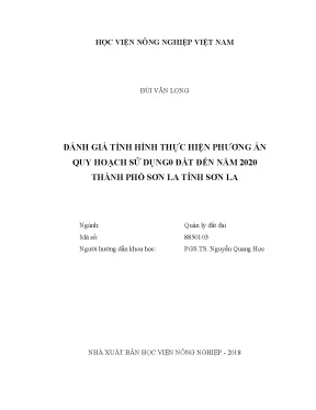 Luận văn thạc sĩ vnua đánh giá tình hình thực hiện phương án quy hoạch sử dụng đất đến năm 2020 thành phố sơn la tỉnh sơn la