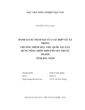 Luận văn thạc sĩ vnua đánh giá sự tham gia của các hợp tác xã trong chương trình mục tiêu quốc gia xây dựng nông thôn mới ở huyện thuận thành tỉnh bắc ninh