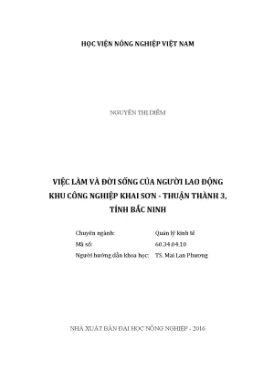 Luận văn thạc sĩ vnua việc làm và đời sống của người lao động khu công nghiệp khai sơn thuận thành 3 tỉnh bắc ninh
