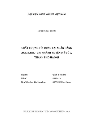 Luận văn thạc sĩ vnua chất lượng tín dụng tại ngân hàng agribank chi nhánh huyện mỹ đức thành phố hà nội