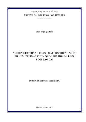 Luận văn thạc sĩ hus nghiên cứu thành phần loài côn trùng nước bộ hemiptera ở vườn quốc gia hoàng liên tỉnh lào cai