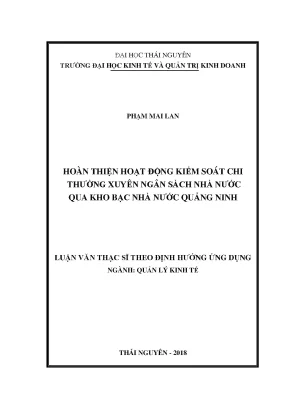 Luận văn thạc sĩ hay hoàn thiện hoạt động kiểm soát chi thường xuyên ngân sách nhà nước qua kho bạc nhà nước quảng ninh