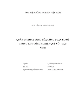 Luận văn thạc sĩ vnua quản lý hoạt động của công đoàn cơ sở khu công nghiệp quế võ bắc ninh