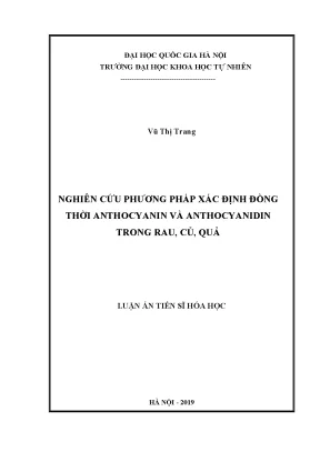 Luận án tiến sĩ hus nghiên cứu phương pháp xác định đồng thời anthocyanin và anthocyanidin trong rau củ quả