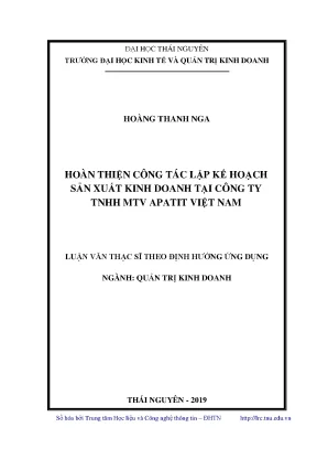 Luận văn thạc sĩ hay hoàn thiện công tác lập kế hoạch sản xuất kinh doanh tại công ty trách nhiệm hữu hạn apatit việt nam