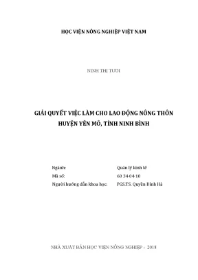 Luận văn thạc sĩ vnua giải quyết việc làm cho lao động nông thôn huyện yên mô tỉnh ninh bình