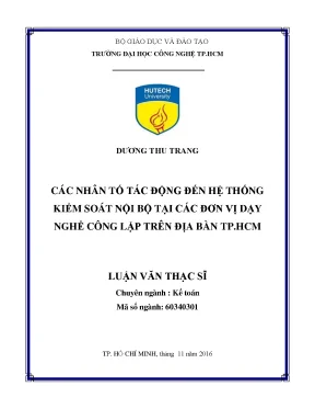 Luận văn thạc sĩ hay các nhân tố tác động đến hệ thống kiểm soát nội bộ tại các đơn vị dạy nghề công lập trên địa bàn tp hcm