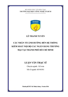 Luận văn thạc sĩ hay các nhân tố ảnh hưởng đến hệ thống kiểm soát nội bộ các ngân hàng thương mại tại thành phố hồ chí minh